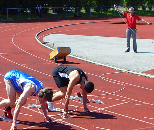 Ill-considered one-upmanship: Sprinter with headphones